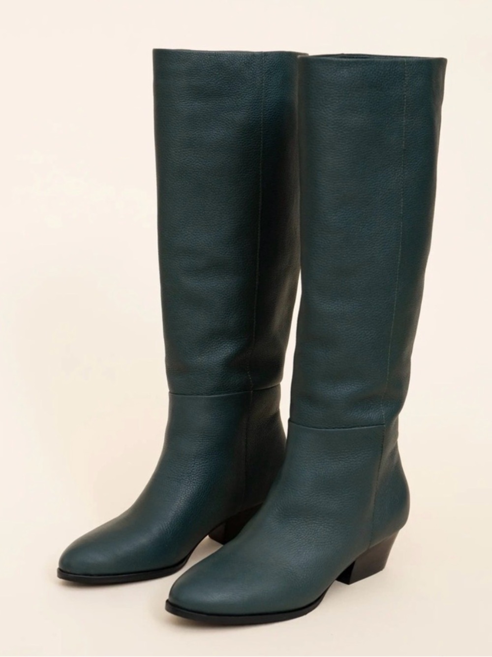Knee-High Leather Boots in Deep Teal